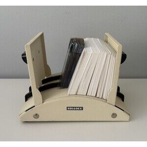 Rolodex V-File Vintage Model V535 Complete with UNUSED File Cards Ivory Metal